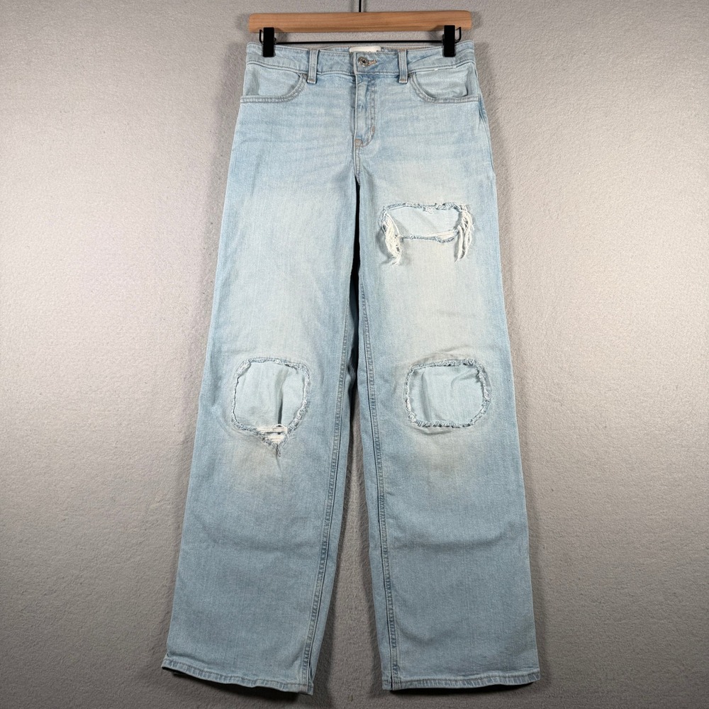 Abercrombie Kids High Rise Wide Leg Jeans Light Wash Distressed Size 15/16 Reg